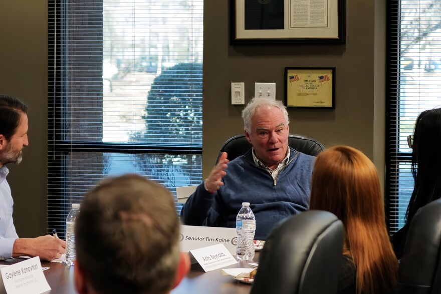 Sen. Tim Kaine speaks about Affordable Care Act enhanced subsidies during a roundtable on Wednesday in Hampton.