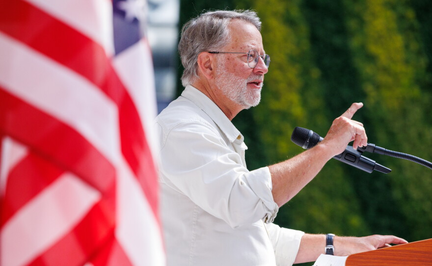 U.S. Sen. Gary Peters speaks at the Facility for Rare Isotope Beams in East Lansing, Mich., on Aug. 28, 2026.