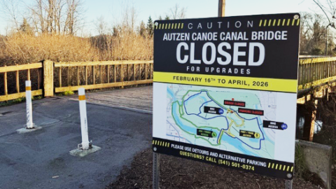 The Autzen Canoe Canal Footbridge was closed for a few weeks but is reopening temporarily.