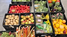 Baskets of fruits and vegetables at the Mid Coast Hunger Prevention Program.