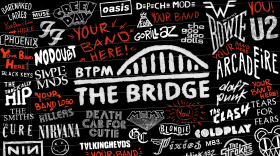 BTPM The Bridge logo surrounded by logos of famous bands and text reading YOUR BAND HERE