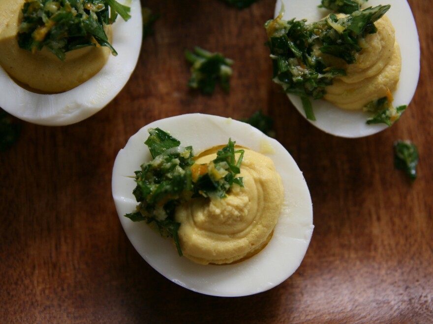Deviled Eggs With Horseradish Orange Gremolata