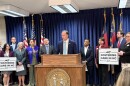 Rep. Allen Chesser introduces legislation to tweak foster care in North Carolina at a press conference on April 2, 2025.