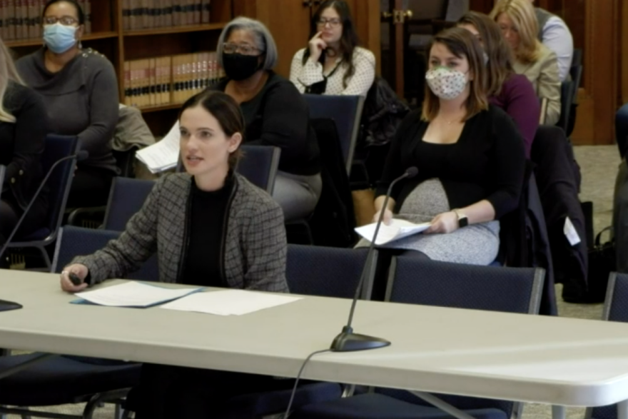 Indiana Division of Mental Health and Addiction's Madison Alton speaks to the Indiana Commission to Combat Drug Abuse. (Screenshot of video meeting)