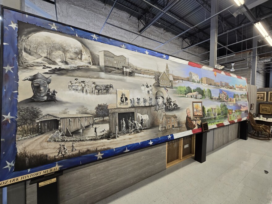 A mural at the Christian County Historical Museum depicting moments from Christian County history.