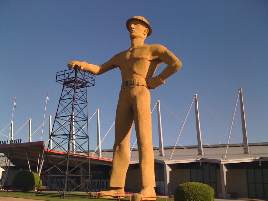 The \"Golden Driller\" on the Tulsa State Fairgrounds.