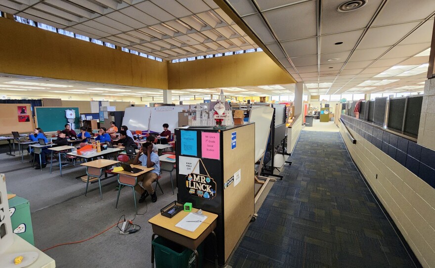 In the areas of West Scranton Intermediate School not yet renovated, students learn in open concept classrooms.