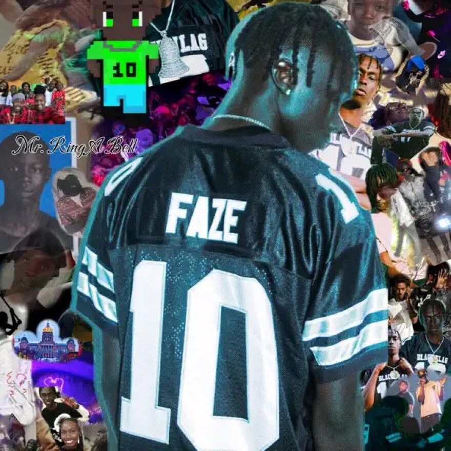 a collage of a man with the words faze 10 on his back 