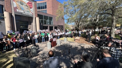 Public worker union representatives railed against the legislation at a press conference near the Florida Capitol on Monday, March 2, 2026.