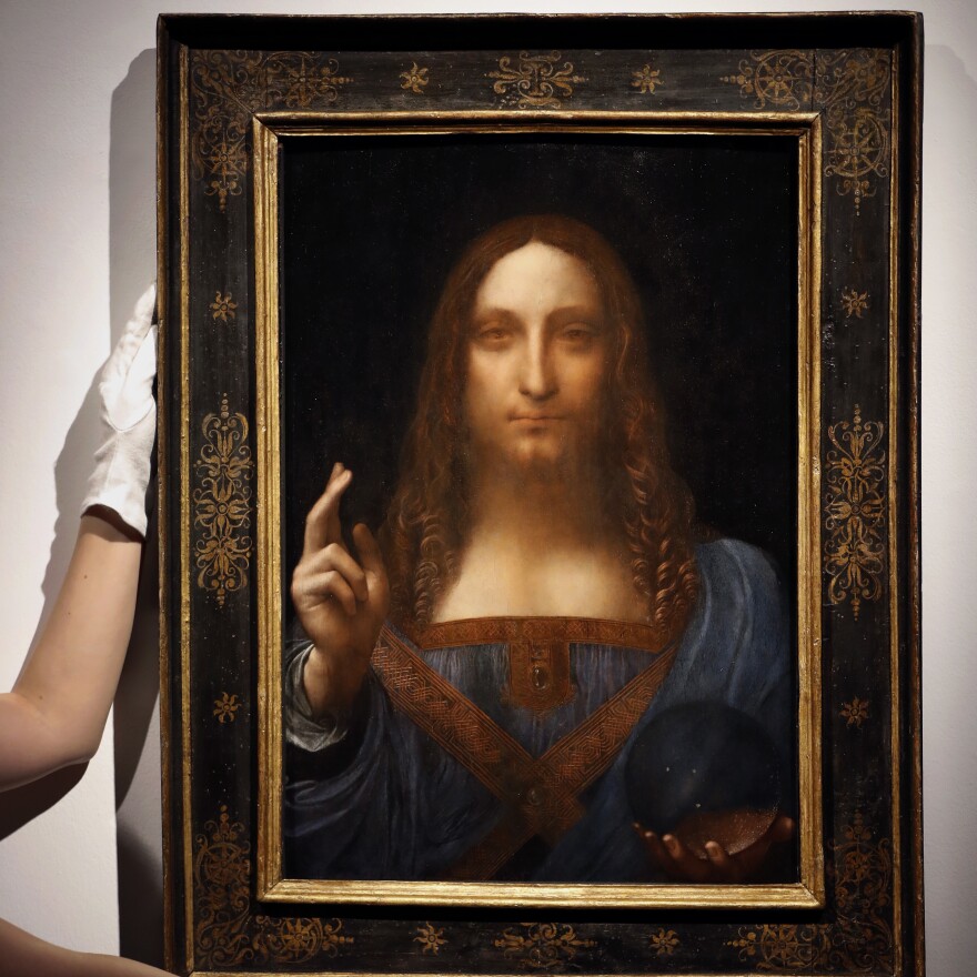 Leonardo da Vinci's Salvator Mundi on display at Christie's auction rooms, in London, last month.