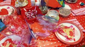A table full of Valentine's Day crafts