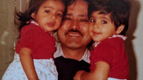 Aarti Shahani as a child with her sister and her father.