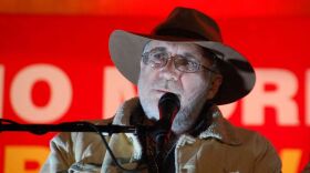 Javier Sicilia speaks at a rally in Los Angeles.