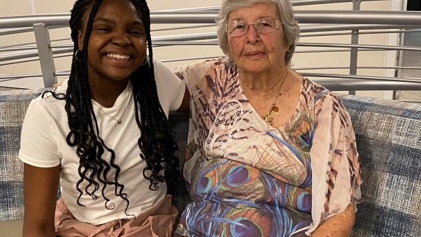 Nyla Harris (left) and Helga Melmed, a Holocaust survivor.