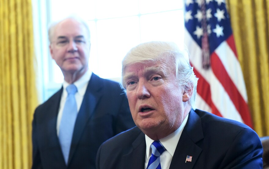 <em>The Washington Post</em> reports that President Trump, shown here with former Health and Human Services Secretary Tom Price, personally intervened to delay approval of Iowa's waiver application.