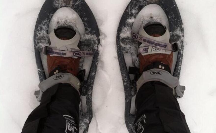 New producer Rebecca Martinez headed out the back door of our Chapel Hill studios with her trusty snowshoes.