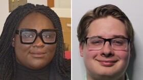 Woman and man posing in side-by-side headshots