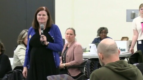 GRPS Chief Financial Officer Rhonda Kribs speaks with community members at the district's School Budget 101 Workshop.
