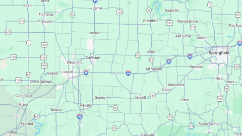 A map showing I-49 from the Arkansas state line to Nevada, Mo.