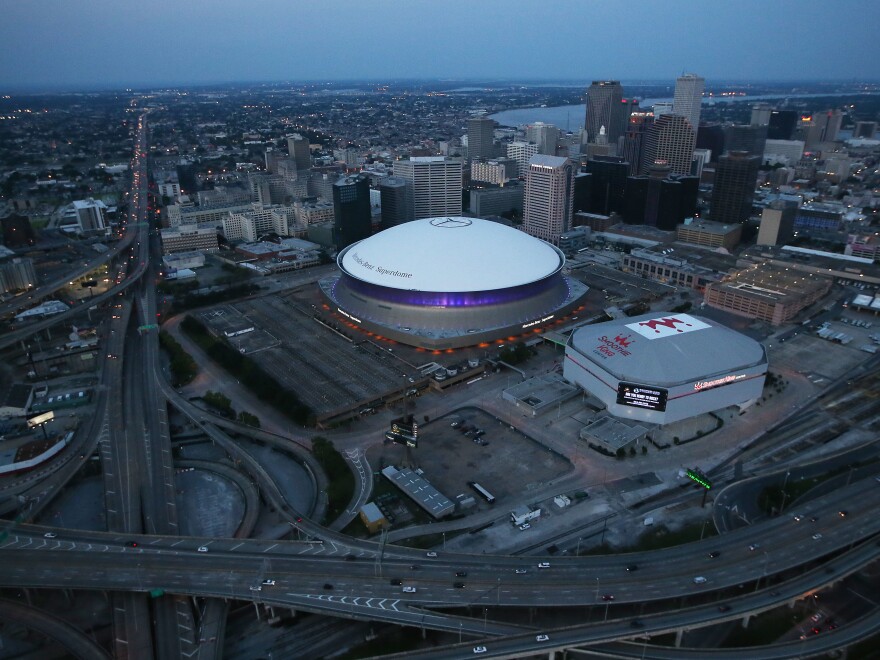 The Mercedes-Benz Superdome stands downtown in New Orleans. The site was used as a "shelter of last resort" during Hurricane Katrina.