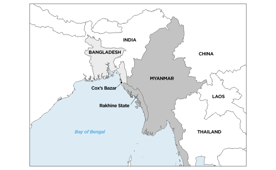 Map of Bangladesh and Myanmar.