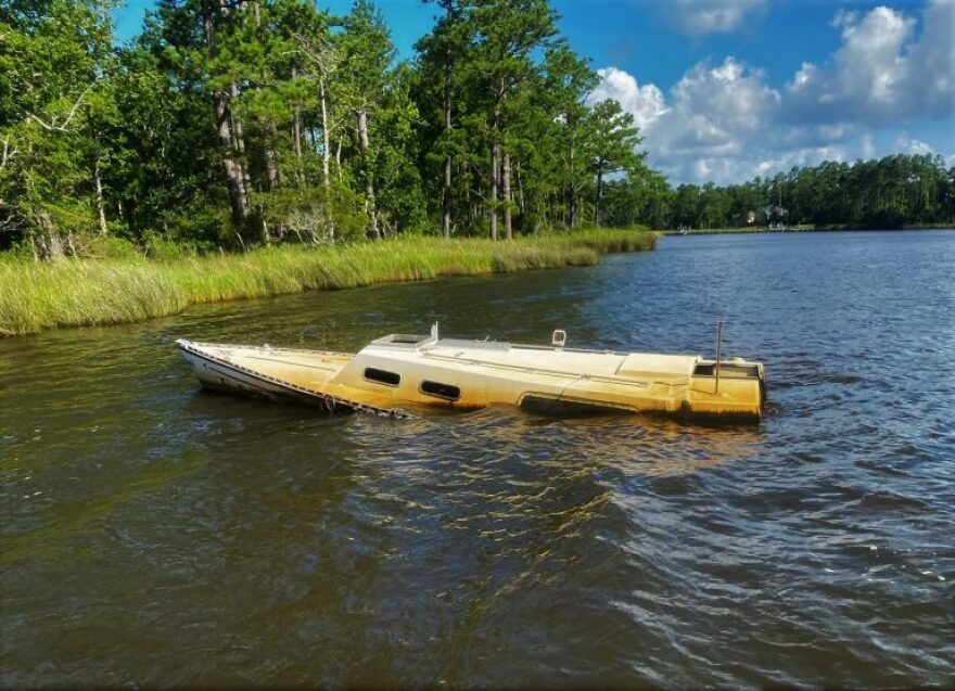 One of the many derelict vessels from Hurricane Florence that will soon be removed from the environment.