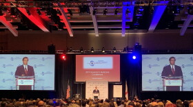 Gov. Ron DeSantis speaks at the Governor's Hurricane Conference in West Palm Beach Wednesday, May 15, before signing a tax cut bill that requires local school districts to share money with charter schools.
