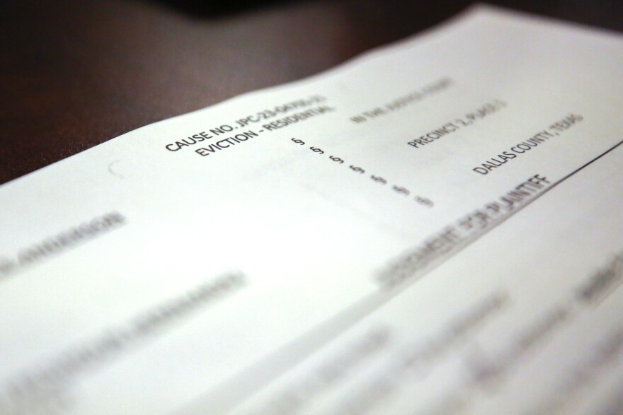 An eviction court paperwork in Dallas County.