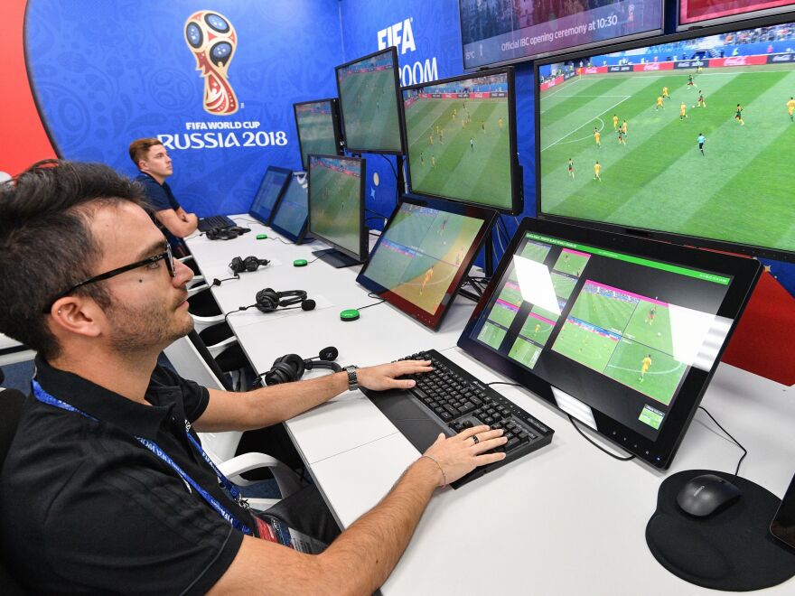 A view of the video assistant referee (VAR) operation room at the 2018 FIFA World Cup Russia broadcast center in Moscow this week.