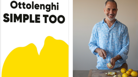 The cover of "Ottolenghi Simple Too" beside author Yotam Ottolenghi. (Courtesy of Penguin Random House)