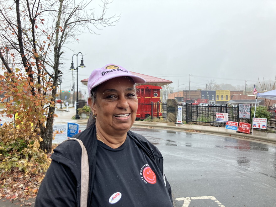 Voter Ann Payne outside the polling station in Old Fort on Tuesday, Nov. 5, 2024.