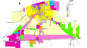 Boonville's long-term zoning and annexation goals, mapped with no intent to force annexation but to show logical development moving forward. The map adds commercial districts along I-70, and residential districts fill the gap where land is currently not incorporated in Boonville.