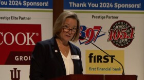 Rebecca Slotegraaf, associate dean for marketing in the Kelley School of Business, moderated the event at Ivy Tech Community College Bloomington Thursday.