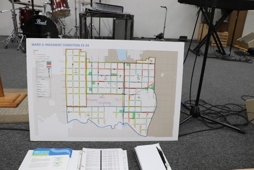 A makeshift map of OKC's Ward 3, divided into seven zones, paints a picture of ongoing and upcoming streets projects.