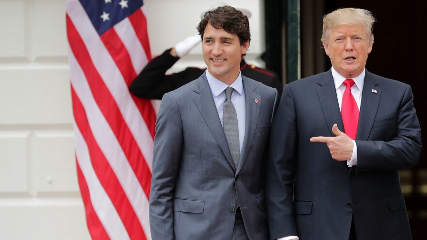 Canadian Prime Minister Justin Trudeau with President Trump at the White House in October. Trump was recorded telling attendees at a private GOP fundraiser that he had falsely stated the U.S. has a trade deficit with Canada in a meeting with Trudeau.