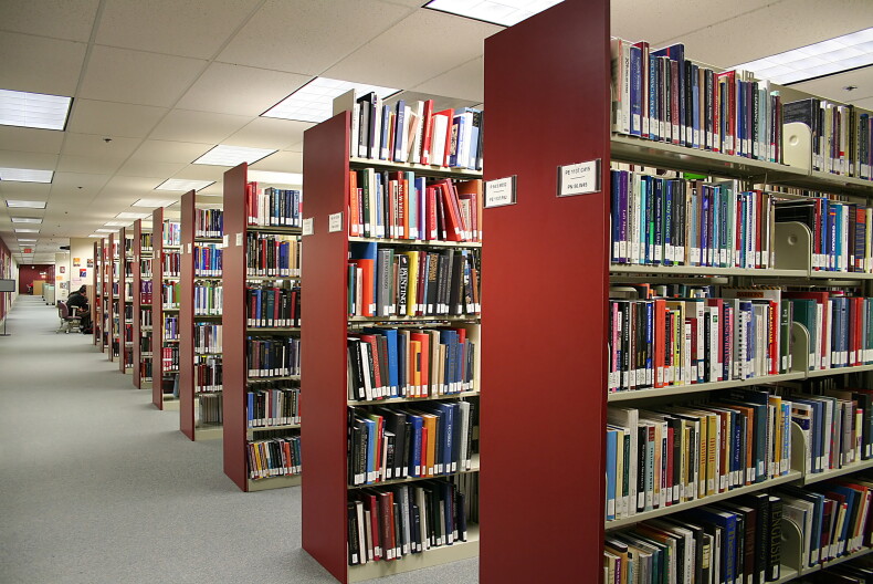 A photo inside a library
