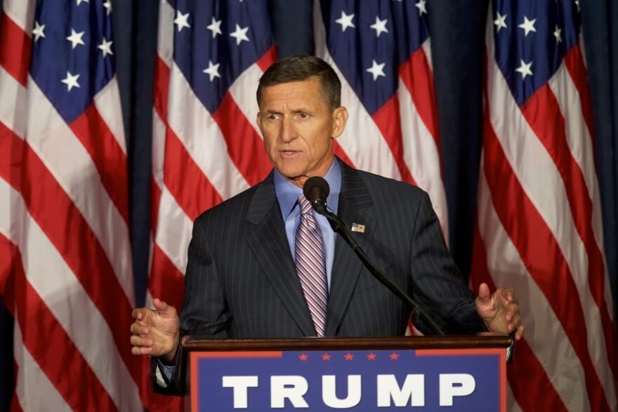 Ret. Army Lt. Gen. Michael T. Flynn introduces Donald Trump on the campaign trail on Sept. 7, 2016. (Mark Makela/Getty Images)