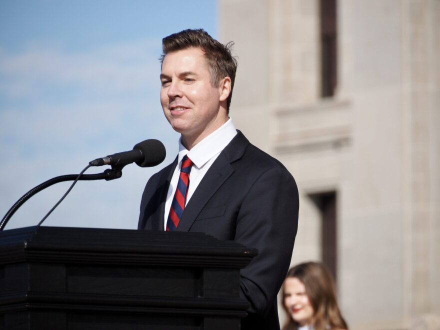 Sen. Adam Pugh, R-Edmond, speaks at a Public Schools Day rally on Feb. 25 in front of the state Capitol in Oklahoma City.