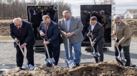 From left: Brown Co. Commissioner Barry Woodruff, Ohio Energy Policy Dir. Dan Sawmiller, House Speaker Larry Householder, First Solar's Alex Heard and David Little of Innergex.