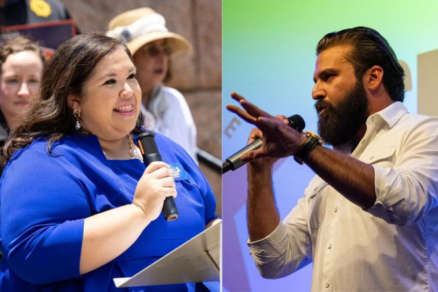 Democrat Katy Padilla Stout, left, and Republican Brandon Herrera, right, are facing off in Texas’ 23rd Congressional District.