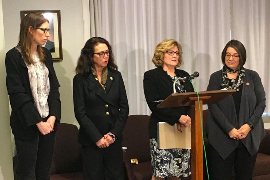 Ohio lawmakers Kathleen Clyde, Michele Lapore-Hagan, Teresa Fedor and Nickie Antonio call for the resignation of Bill Seitz.