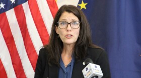 Anchorage Mayor Suzanne LaFrance announces a slate of changes to the Anchorage Police Department at APD headquarters in Anchorage on Aug. 15, 2024. (Wesley Early/Alaska Public Media)