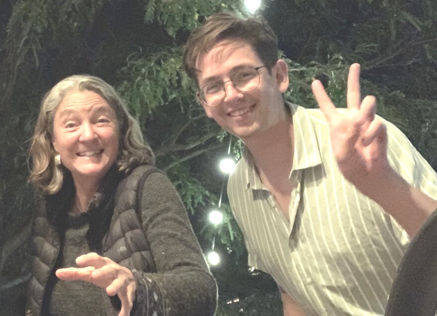 KSUT's Tami Graham with Rocky Mountain Community Radio's new Colorado state capitol reporter Lucas Brady Woods at the welcome reception at Rocky Mountain PBS’ Buell Public Media Center in downtown Denver