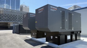 Generators at a Duos Edge AI data center ribbon-cutting in downtown Corpus Christi on May 12, 2026.