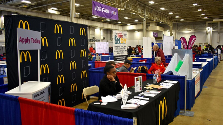 The job fair at the Indiana Latino Expo had booths from companies ranging from McDonald's to Lilly Pharmaceuticals.