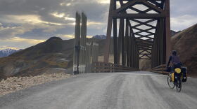 Cherissa Dukelow rides over the Pretty Rocks Bridge on Sept. 7, 2026.