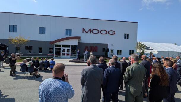 Company leaders and dignitaries cut the ribbon on the new $150 million Advanced Integrated Manufacturing facility at Moog's headquarters in Elma on Friday.