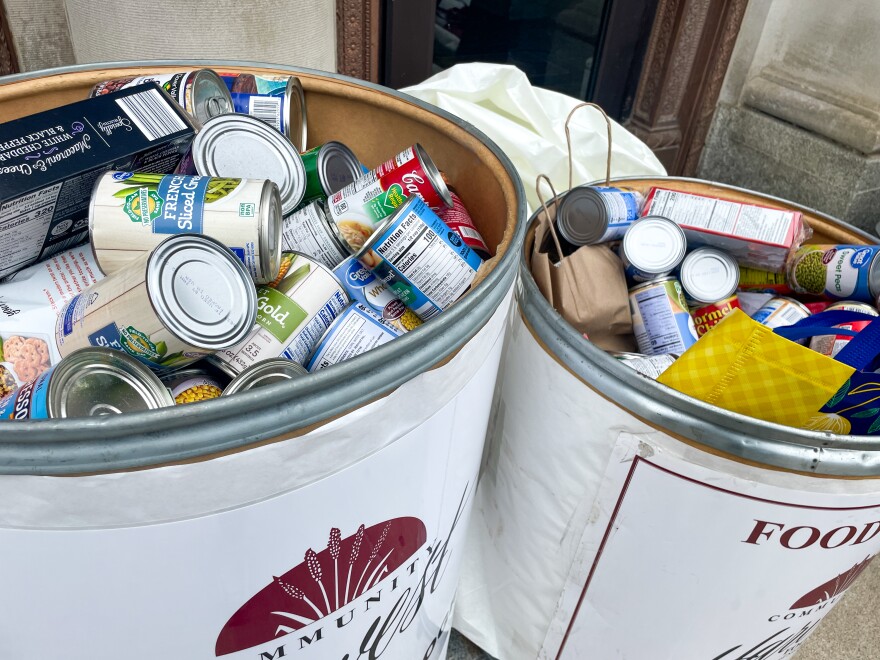 Community Harvest Food Bank provided the organizers with six barrels for food collection, all of which were filled up several times over during the course of the rally.