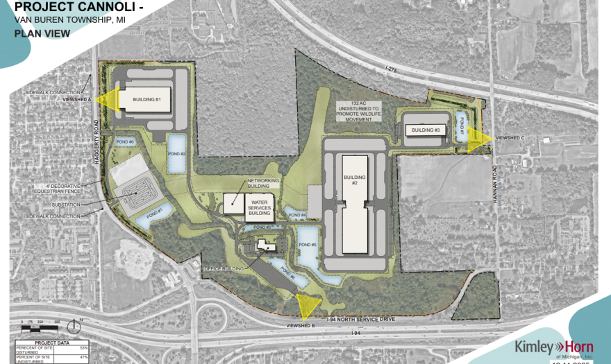 Site plan for Google's hyperscale data center in Van Buren Township