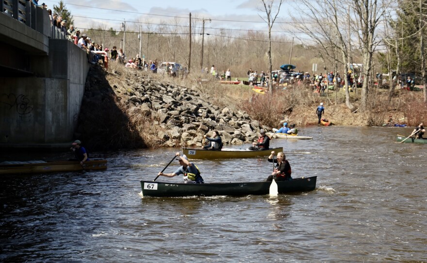 Paddlers start the Kenduskeag Stream Race on April 18, 2026.